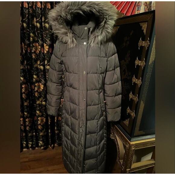 Tommy Hilfiger Gray Tyra Full Line Down Parka Coat with Fur Hood Sz L Outdoors - Picture 3 of 8